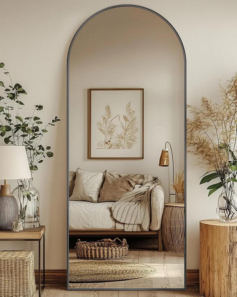 Antok Full Length Mirror, 58"x18" Arched Floor Mirror, Glassless Mirror Full Length with Stand, Floor Mirrors Freestanding, Wall Mounted Mirrors for Living Room Bedroom, Black
