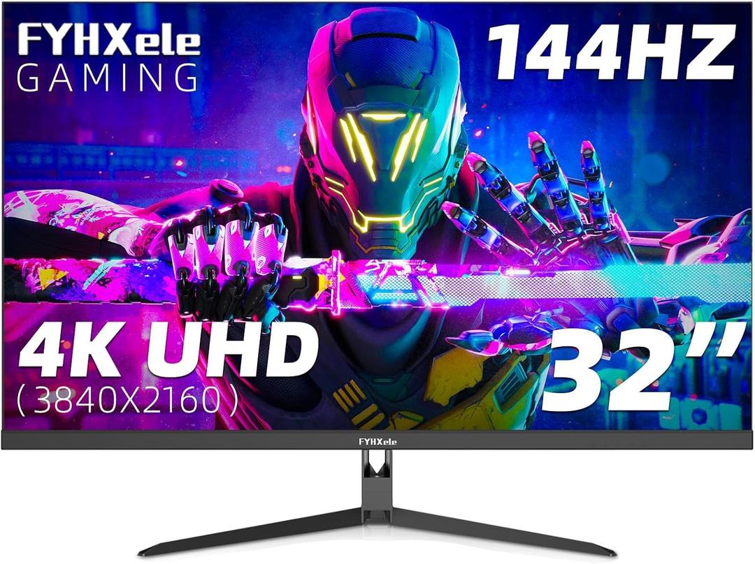 FYHXele 32 inch 4K Gaming Monitor, UHD Fast IPS Panel 144Hz Monitor, Computer Monitor Support FreeSync, HDR400, 1ms, 100% sRGB, with DP, Type-C, HDMI2.0/2.1, USB Hub, Support Wall-Black