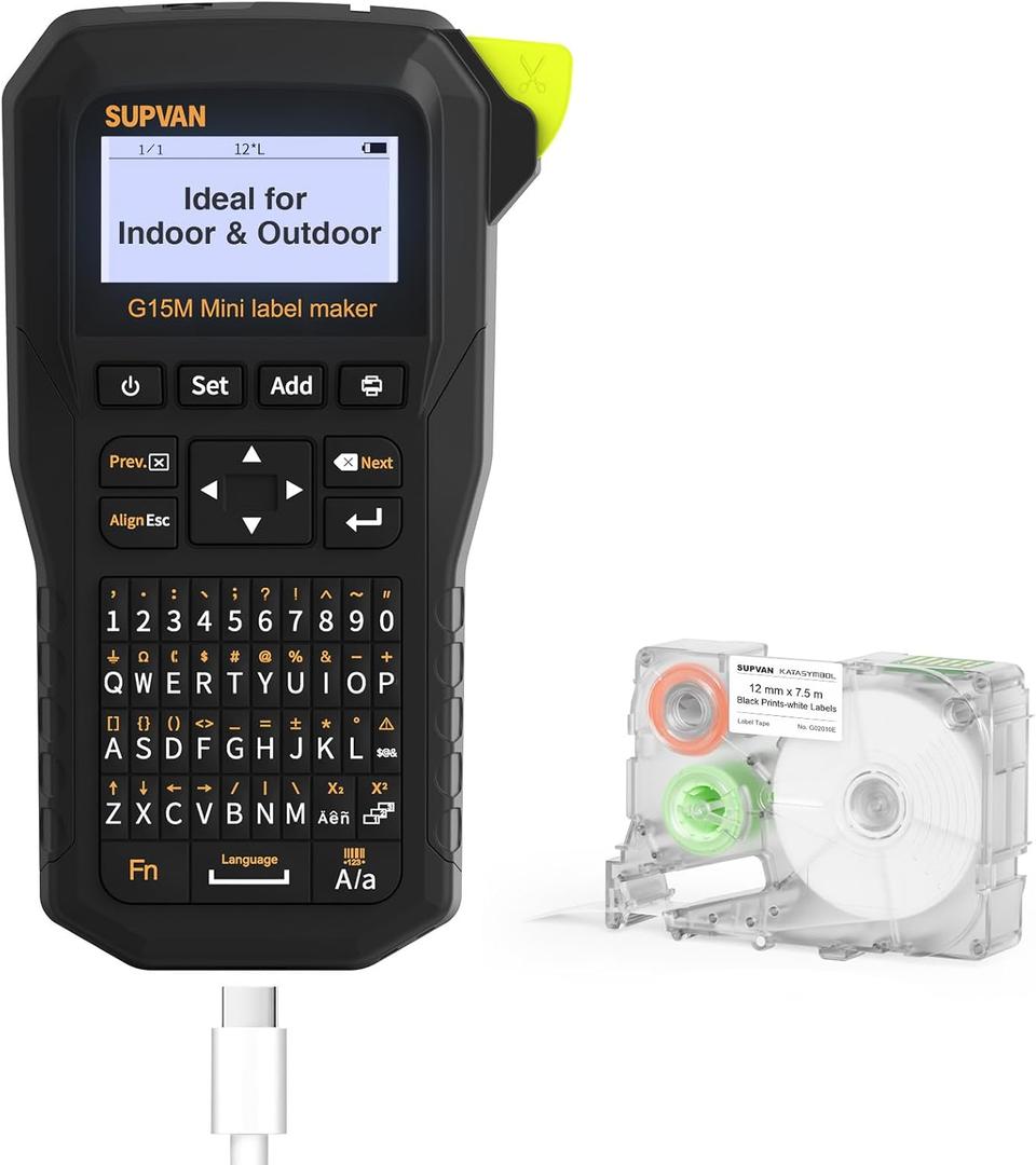 SUPVAN G15M Mini Portable Label Maker Machine with Tapes, Rechargeable 1200mAh Battery Thermal Transfer Printer, Compatible with Multi-Type Label, Home, Garage, Office & Outdoor