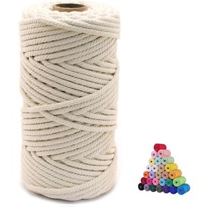 Flipped 100% Natural Macrame Cotton Cord, 6mm x 55 Yards Twine String Colored Cotton Rope Craft Cord for DIY Crafts Knitting Plant Hangers Christmas Wedding Decor (Beige, 6mm55yards)