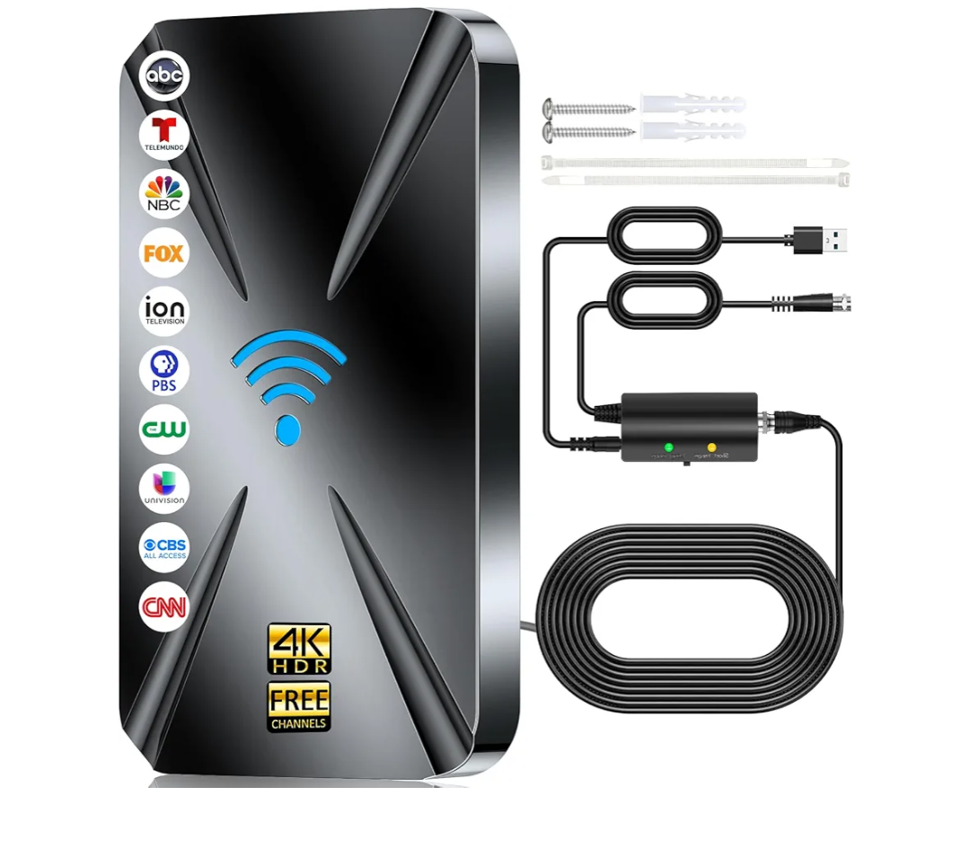 1600+ Miles Range Digital Antenna for Smart TV Indoor, HD Antenna for TV Local Channels with Amplifier, Outdoor Antenna Support 8K 4K 1080p All TVs -38FT Coax Cable