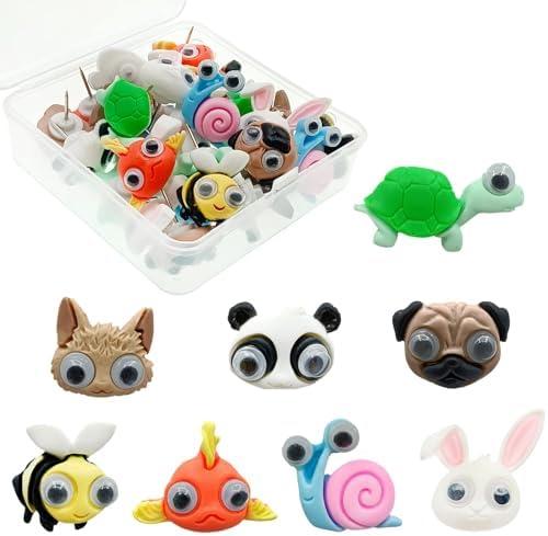 WINFA Fun Animals Push Pins, Cute Thumb Tacks Pushpins for Bulletin Board Thumbtacks Map Pin Puppy Fish Bee Snail Turtle Cat Panda Rabbit Decorative Tack Corkboard Classroom Office Home Decor