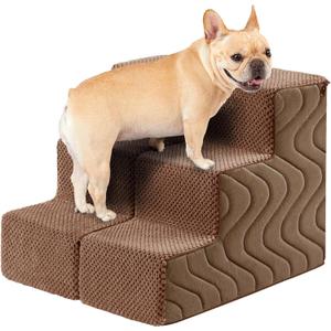 Dog Stairs for Bed, Dog Steps for Bed, Pet Steps for Small Dogs and Cats, Non-Slip Balanced Pet Ramp Indoor (Brown, 13.8" H x 14.5" W x 18" L, 3)