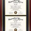 GMFrames Double Diploma Frame for Two 8.5x11 Certificates with Black over Gold Mat, Solid Wood, UV Protection Acrylic, Cherry Finish with Gold Trim