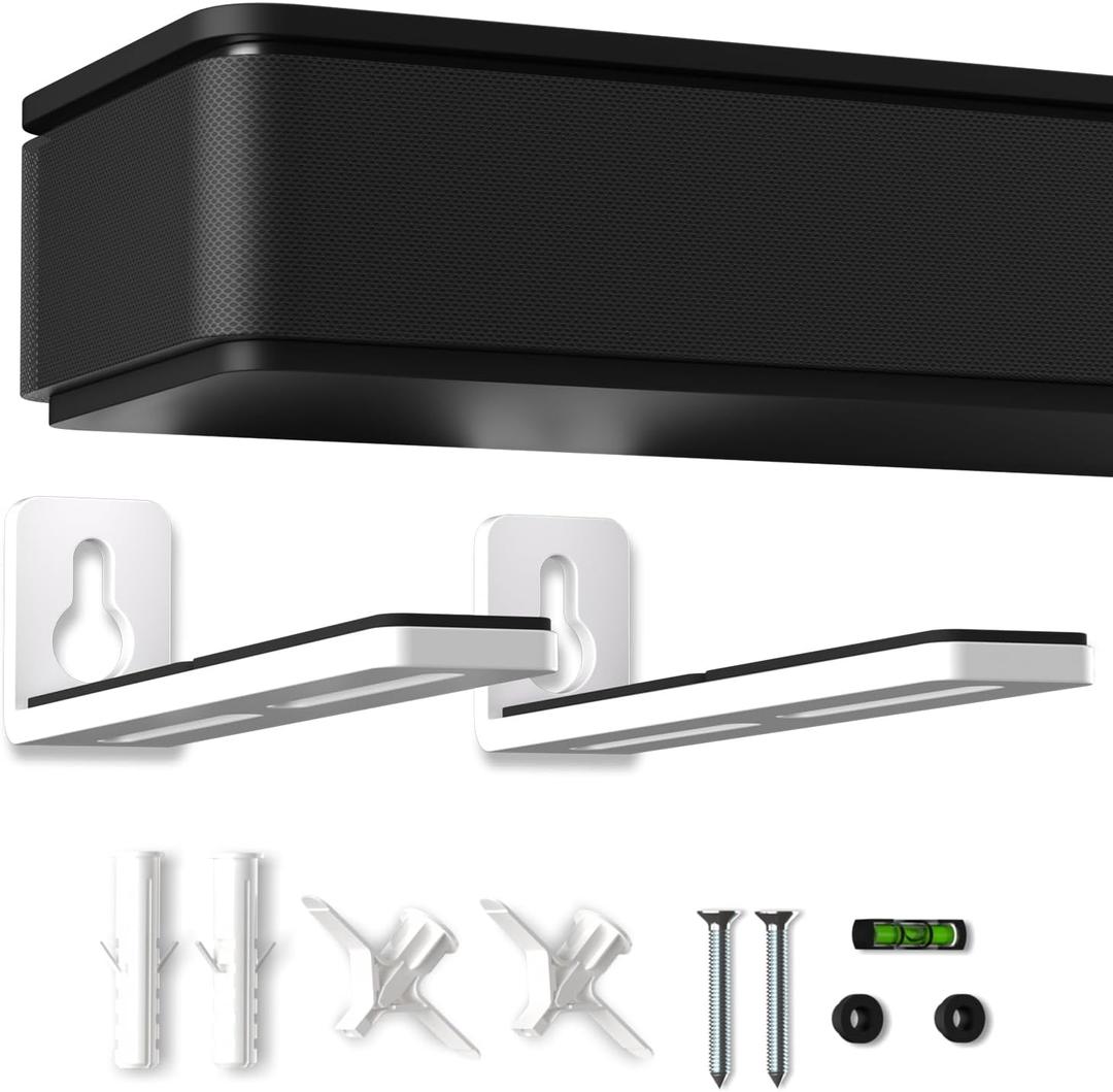 suptek Universal Soundbar Wall Mount Shelf  Wall Mount Bracket for Sony, Samsung, Vizio, LG, Sonos Sound Bars  Under TV Mounting, Space-Saving Design (SBR001GDLW) (6.9", White)