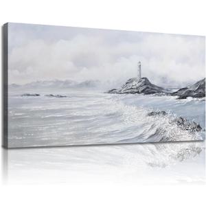 Belmrxne Coastal Wall Art White and Grey Bathroom Wall Decor Moden Aesthetic Artwork Fashion Small Canvas Painting for Hallway Entryway Living Room Bedroom 12x24 Inches