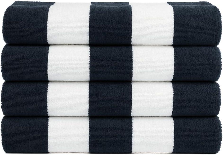 Salt Earth Cotton Beach Towel (Pack of 4, 30"x60") - Oversized Beach Cabana Striped Towels - Quick Dry & Absorbent Towels for Bathroom, Travel, Pool, Spa, Bath, Vacation, Home, Swim (Navy Blue)