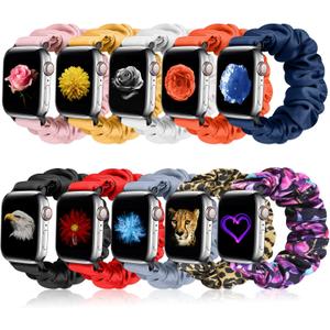 10 Packs Bands Compatible with Apple Watch Band Scrunchie Women Straps Wristband for iWatch Series 11 10 9 8 7 6 5 4 3 SE Ultra 3 2 1, 38mm/40mm/41mm/(42mm-Series 11 10)-Large