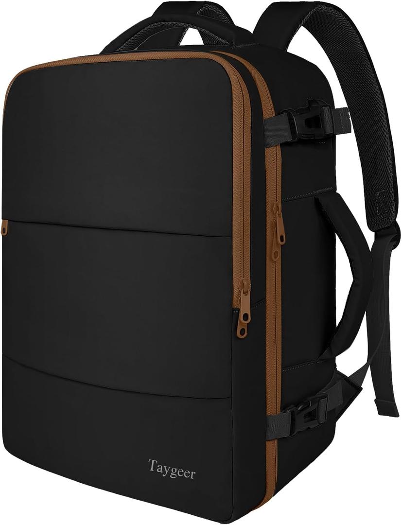 Taygeer Backpack for Women, Carry on Backpack with Laptop Compartment & Shoe Pouch, 35l Travel Laptop Mochila Carry On Luggage, Airline Approved Personal Item Bag For Weekender Gym Hiking, Black Khaki (Large)