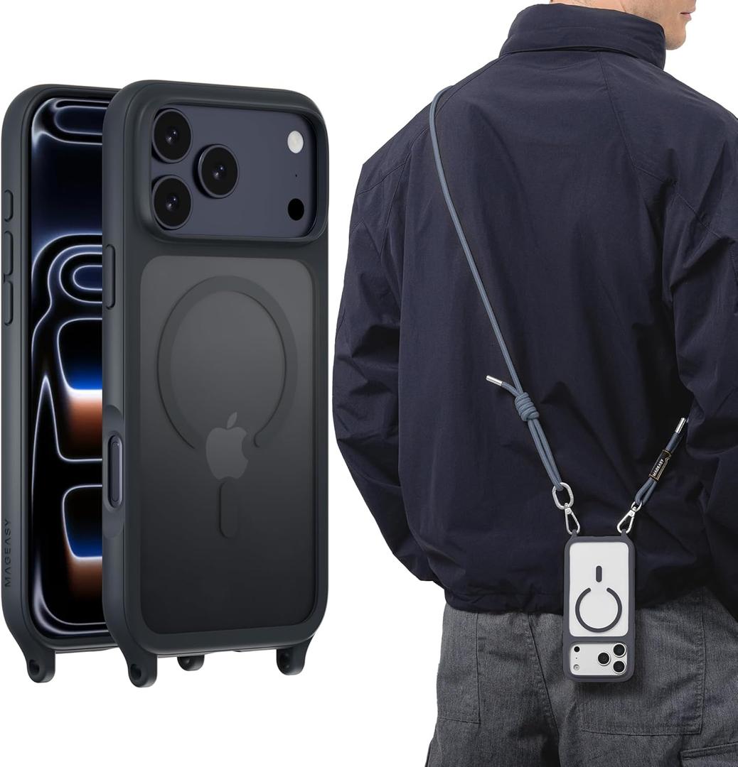 MAGEASY Compatible with iPhone 17 Pro Max 6.9" Case with Crossbody Strap - 16ft Drop Protection, Compatible with MagSafe | Roam M (Midnight)
