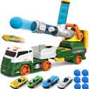 Dwi Dowellin Truck Toys for Kids, 28" Large Car Toys Include 4 Racing Cars+6 Ball, with Light & Sounds, Eejection&Shooting Transport Cars Toy, Gifts for Boys Girls-Green