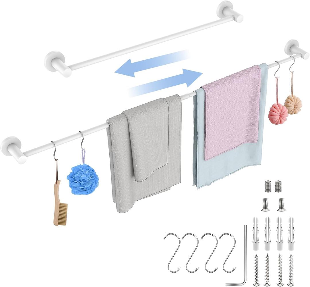 Adjustable Single Bath Towel Bar 23.6 to 42 Inch, ZUEXT Oil Rubbed White Stainless Steel Towel Holder Hanger,Expandable Wall Mounted Towel Rail for Bathroom Kitchen Washroom,1" Tube Towel Rail Racks