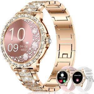 Smart Watches for Women(Make/Answer Call) with Diamond:1.32" Fitness Tracker Watch for HR/Blood Pressure/SpO2/Sleep Monitor,Digital Running Watches for Women Android/iOS,3 Strips