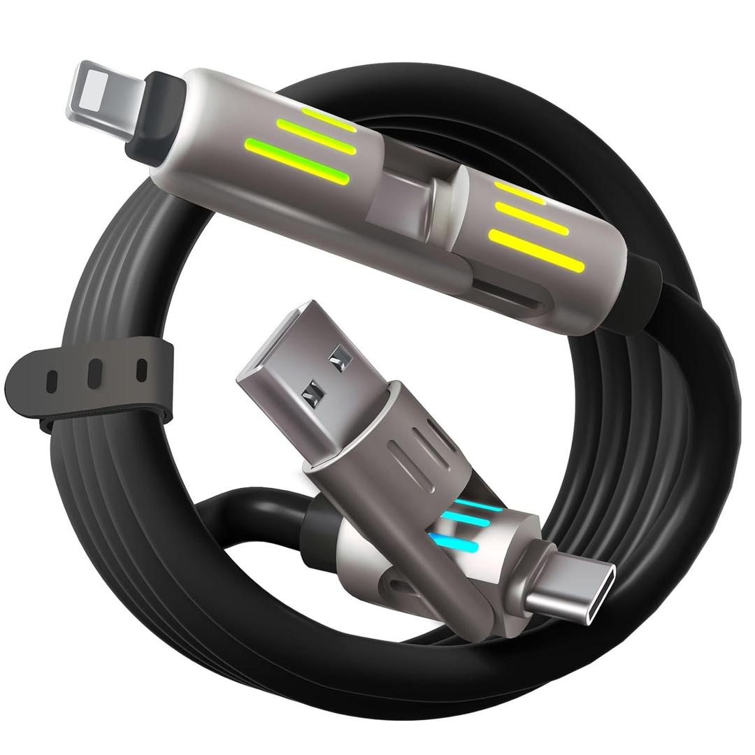 240W 4-in-1 Multi USB Charging Cable with LED Indicator, Fast Charging & Data Sync, USB-A, USB-C, iOS Connectors for iPhone, Samsung, Laptop, 4FT (Rich Black)