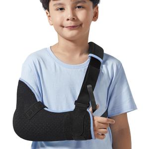 Velpeau Kids Arm Sling Shoulder Immobilizer with Waist Strap, Ventilated & Breathable Design, Arm Support Brace for Children, Boys, Girls (Kids Comfort Version-Left Hand, X-Small) (Black, XS)