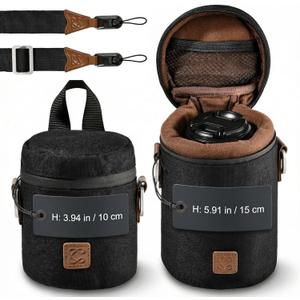 C Coiro Premium Camera Lens Case with Quick Release Strap, Water Resistant Protective Lens Pouch for DSLR Camera, 2 Size L and M, Compatible for Canon, Nikon, Sony, Pentax, Olympus