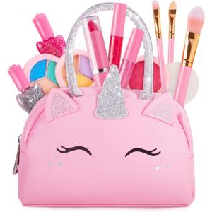 Kids Real Makeup Kit with Pink Unicorn Purse, Non Toxic Washable Make Up Set - Unicorn Toys for Girls Age 4-6, Valentines Day Gifts for Kids, Birthday Gift for Girl Ages 3 4 5 6 7 8 9 10 Years Old