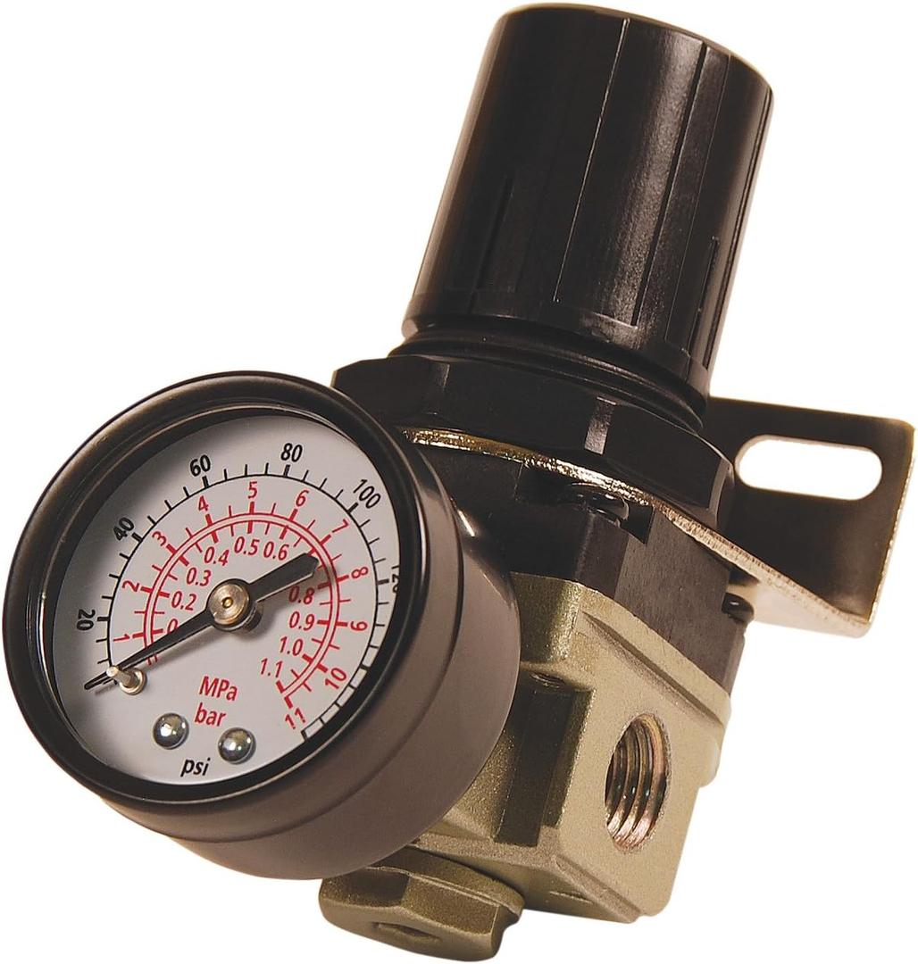 Primefit R1401G Mini Air Regulator with steel-Protected Gauge, 60-Scfm At 100-Psi, 1/4" Npt