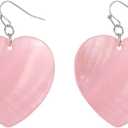 Heart Shaped Dangle Earrings for Women Handmade Shell Beads Drop Earrings for Gift (Pink)