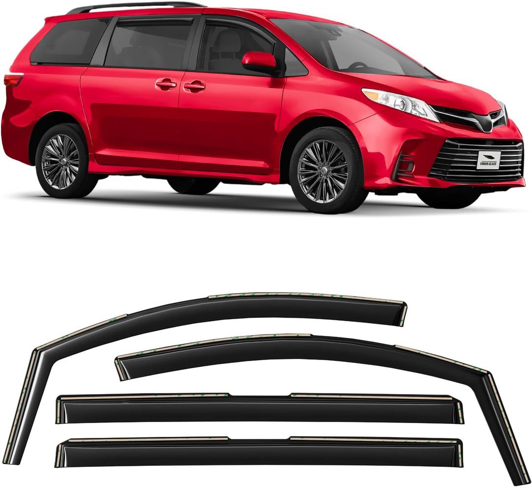 Voron Glass in-Channel Extra Durable Rain Guards for Toyota Sienna 2011-2020, Window Deflectors, Vent Window Visors, 4 Pieces - 200526
