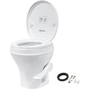 SEAFLO RV Toilet, Residential Height 18.4", Gravity Flush Foot Pedal, Soft Close Seat, Camper Toilet for RV Motorhome Travel Trailer, White, SFRTPH-01-01