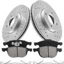 Anpulsero Front Drilled and Slotted Brake Rotors Ceramic Brake Pads Compatible with Select Ford Models, Focus 2005 2006 2007 | Anti-Rust Geomet Coated Low Dust Noise-Free|10.9 inch(277.9mm)