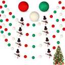 Hosuly Christmas Snowman Felt Ball Garland 16.6ft Pom Pom Garland Red White Green Pompom Banner Pom Pom Hanging Decorations for Christmas Tree Home Fireplace Window Indoor Outdoor
