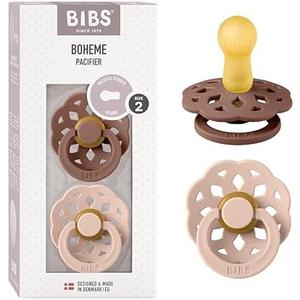 BIBS Pacifiers - Boheme Collection | BPA-Free Baby Pacifier | Made in Denmark | Set of 2 Woodchuck/Blush Color Premium Soothers | Size 6-18 Months