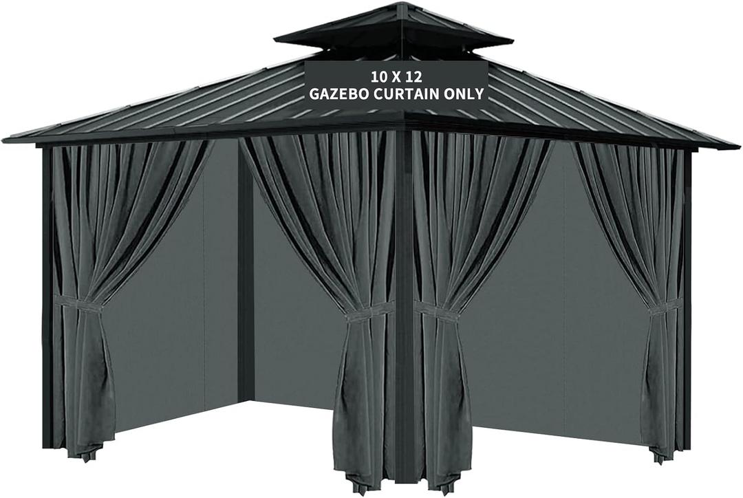 Gazebo Universal Replacement Privacy Curtain, 10'X12' Gazebo Outdoor Waterproof, 4-Panels Sidewall Curtains with Zipper for Patio, Garden and Backyard (Only Curtains, 10'x12', Grey)