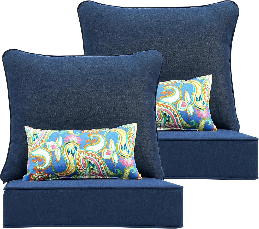 Outdoor Seat Cushion Set 24 x 24 Inch,Olefin Fabric Deep Seat Patio Cushions,Patio Furniture Cushions with Removable Cover,Rain-Proof and Fade Resistant Deep Seat Bottom & Back Cushion with Pillow (Midnight)