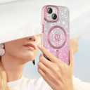 for iPhone 15 Plus case, Compatible with MagSafe, Luxury Plating Heart Pattern Design, Full Camera Lens Protector Soft TPU Protective Phone Case for Women Girls 6.7" (Pink)