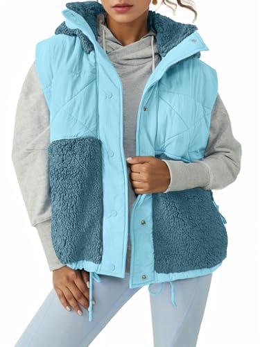 Imily Bela Womens Winter Sherpa Fleece Vest Stand Collar Button Down Sleeveless Jacket Casual Hooded Coat Outerwear, 2XL