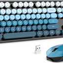 MOFII Wireless Keyboard and Mouse Combo, 2.4GHz Retro Typewriter Keyboard Full Size, Cute Wireless Mice, USB Dongle Plug and Play, for Laptop, PC, Desktop, Windows (Black Blue Gradient Color)