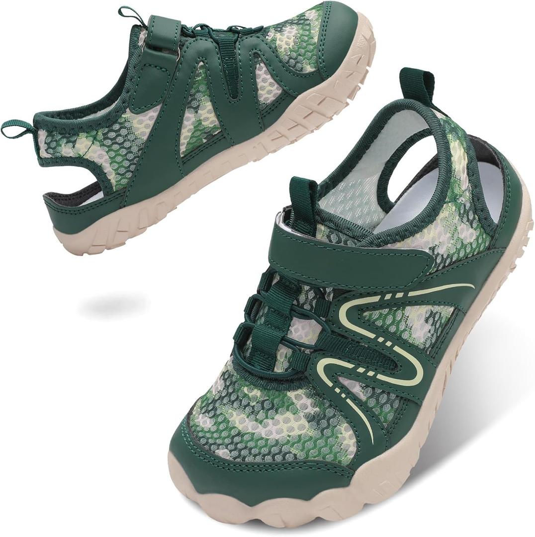 LeIsfIt Kids Sandals Boys Girls Wide Sandals Non-slip Toddler Water Sandal Shoes Lightweight Barefoot for Beach Swim Hiking (Green, 13 Little Kid)