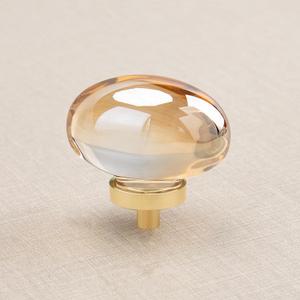 4 Pack Champagne Crystal Cabinet Knobs, Gold Cabinet Glass Knobs for Dresser Drawers Brass Furniture Hardware Pulls (Oval)