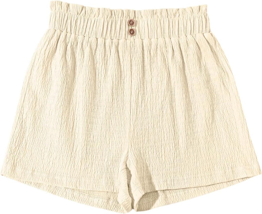 Girls' Casual Ruffled Paperbag Waist Shorts Elastic Summer Wide Leg Shorts (11-12 Years, Beige)