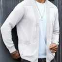 Men's Shawl Collar Long Sleeve Cardigan Knit Open Front with Pockets (White, L)