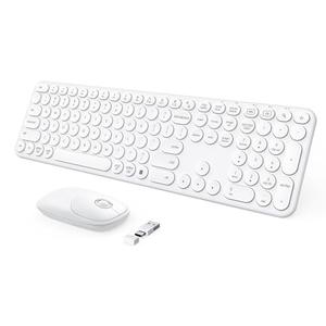 seenda Wireless Keyboard and Mouse, USB & Type C 2-in-1 Receiver, SK73-3 Full Size White Wireless Keyboard Mouse Combo, Compatible for Windows, MacBook Pro/Air, Laptop, Desktop, PC - White