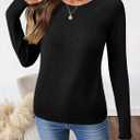 SHEWIN Sweaters for Women Crochet Long Sleeve Crew Neck Sweater Lightweight Shirts Tops Fall Fashion 2025 (Black, M)