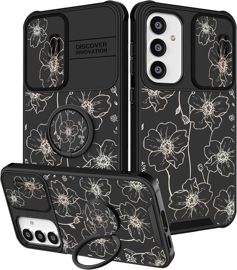 Funermei for Samsung Galaxy S25 Case - Women Girls Cute Phone Cover Pretty Girly Aesthetic Flowers Unique Design with Camera Cover Ring Stand Funda for Samsung S25 Case