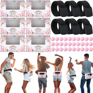 6 Sets Safari Animal Baby Shower Games Bridal Funniest Baby Shower Play, Interactive Balls for Boy or Girl, Table Tennis Twerk Game(Elephant,Pink)