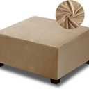 NeColorLife Velvet Square Ottoman Cover,Stretchable Footrest Stool Slipcover with Elastic Band for Rectangle and Square Storage Ottoman(Large,Camel)
