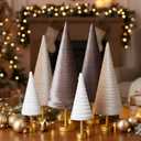 Hoolerry 6 Pcs Christmas Velvet Trees with Gold Pedestal Christmas Velvet Cones Tree Mantel Decor Modern Rustic Winter Home Minimalist for Holiday Entryway Table Wedding Centerpiece(Gold Brown)