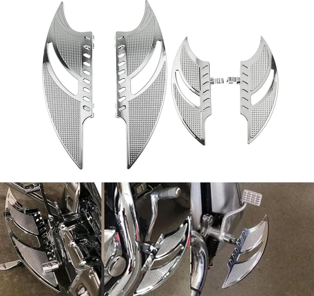 Motorcycle Floorboards CNC Tomahawk Footboards Footpegs Fit for Harley Touring Electra Glide Street Glide Road Glide Softail Dyna (F+R Floorboards Set (Chrome))