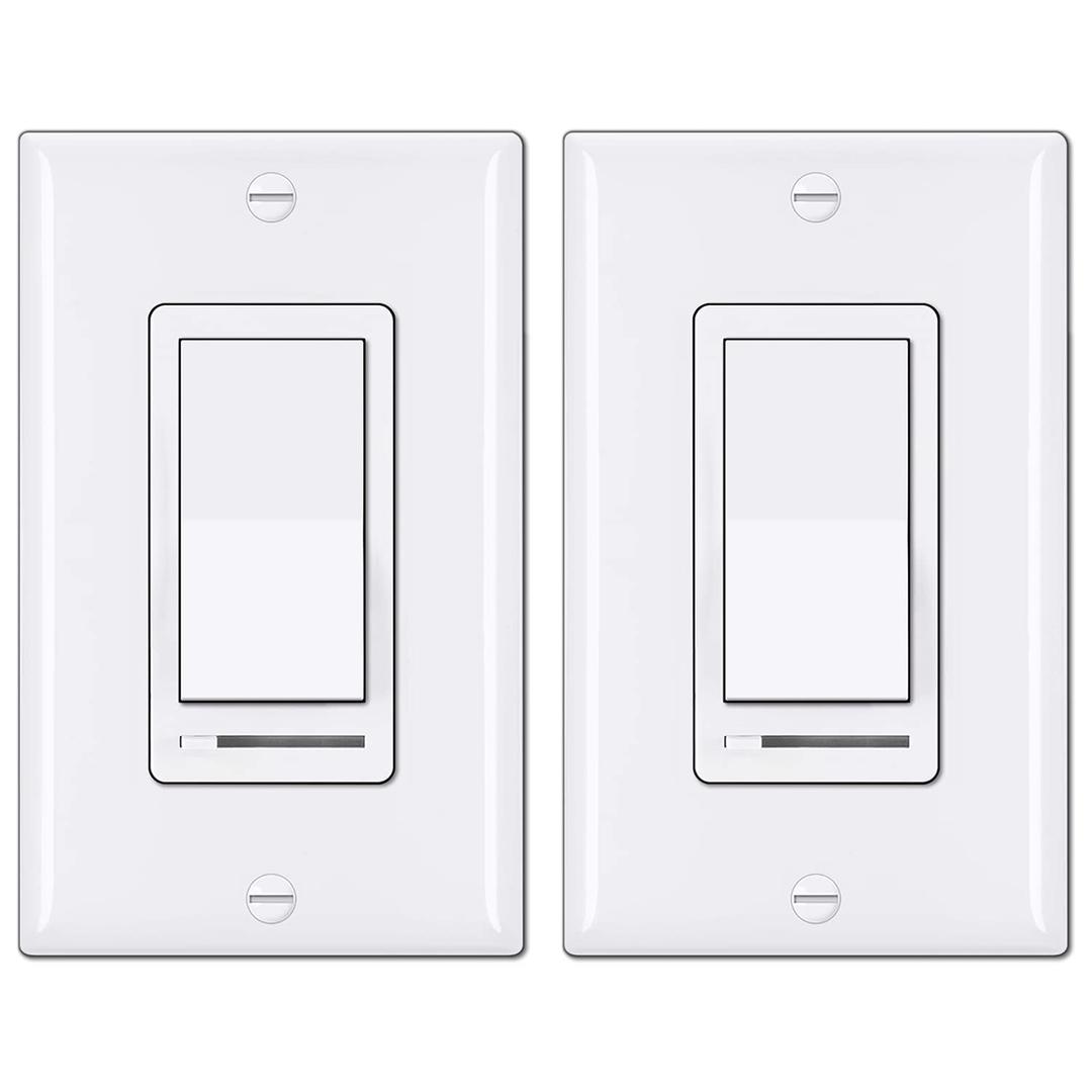 BESTTEN 2 Pack Dimmer Light Switch, Universal Lighting Control, Single Pole or 3 Way, Compatible with LED Dimmable Lamp, CFL, Incandescent, Halogen Bulb, Decorator Wallplate Included, UL Listed, White (Standard)