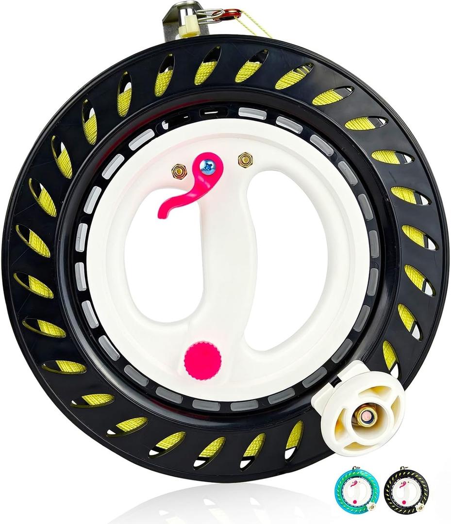 Kite Reel Winder for Adults & Kids -8.3/9 /9.9Inch Dia,1000 /1640FT High Strength String with Connector - Large Handle, Safety Lock, Kite Line Winder for Effortless Flying and Control.