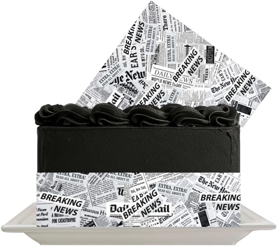 Edible Newspaper Print Cake Image Border Extra Breaking News Theme Cake Decoration -2ct (Regular)