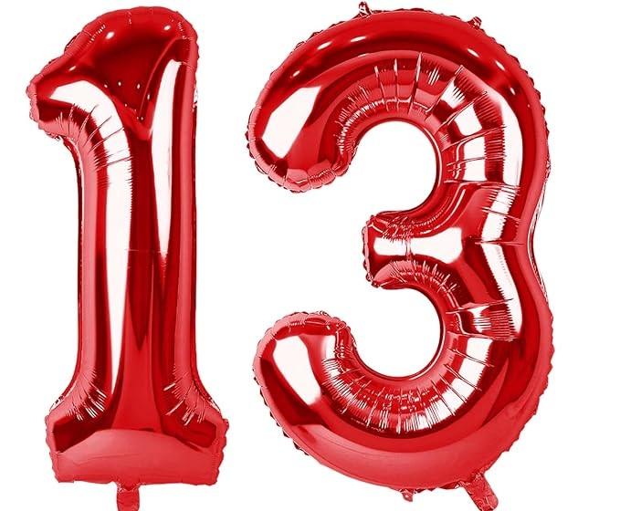 Red 13 & 31 Birthday Balloons  Large Foil Numbers with Red Confetti, Perfect for Girls, Boys, Women, Anniversary & Baby Showers