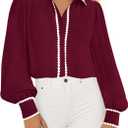 PRETTYGARDEN Womens Long Sleeve Button Down Shirts 2025 Trendy V Neck Loose Fit Fall Tops Collared Dressy Casual Blouses (Large)