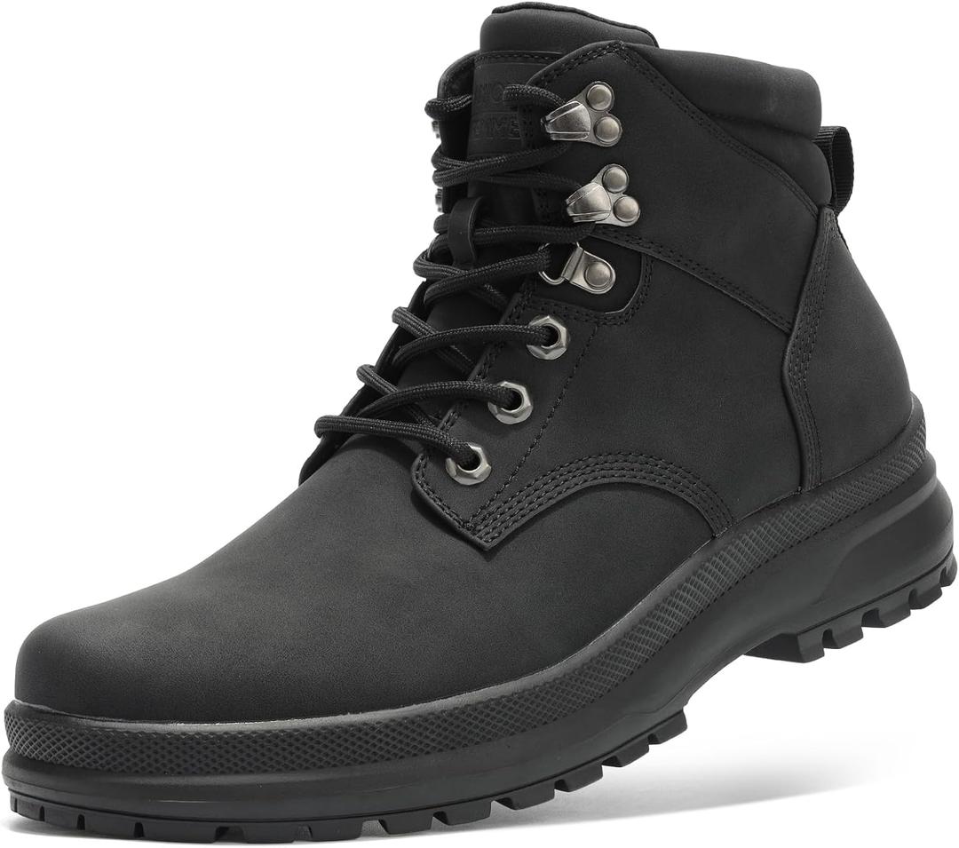 ANJOUFEMME Men's Waterproof Hiking Boots - Lightweight Ankle Support, Slip-Resistant Trail Shoes for Outdoor Trekking, BLACK-9.5